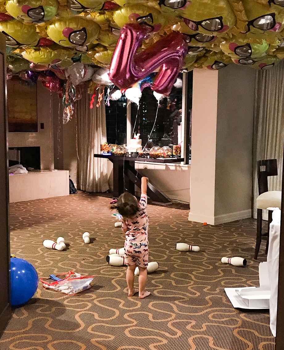 Toddler sleepover at the Swissotel in Chicago.
