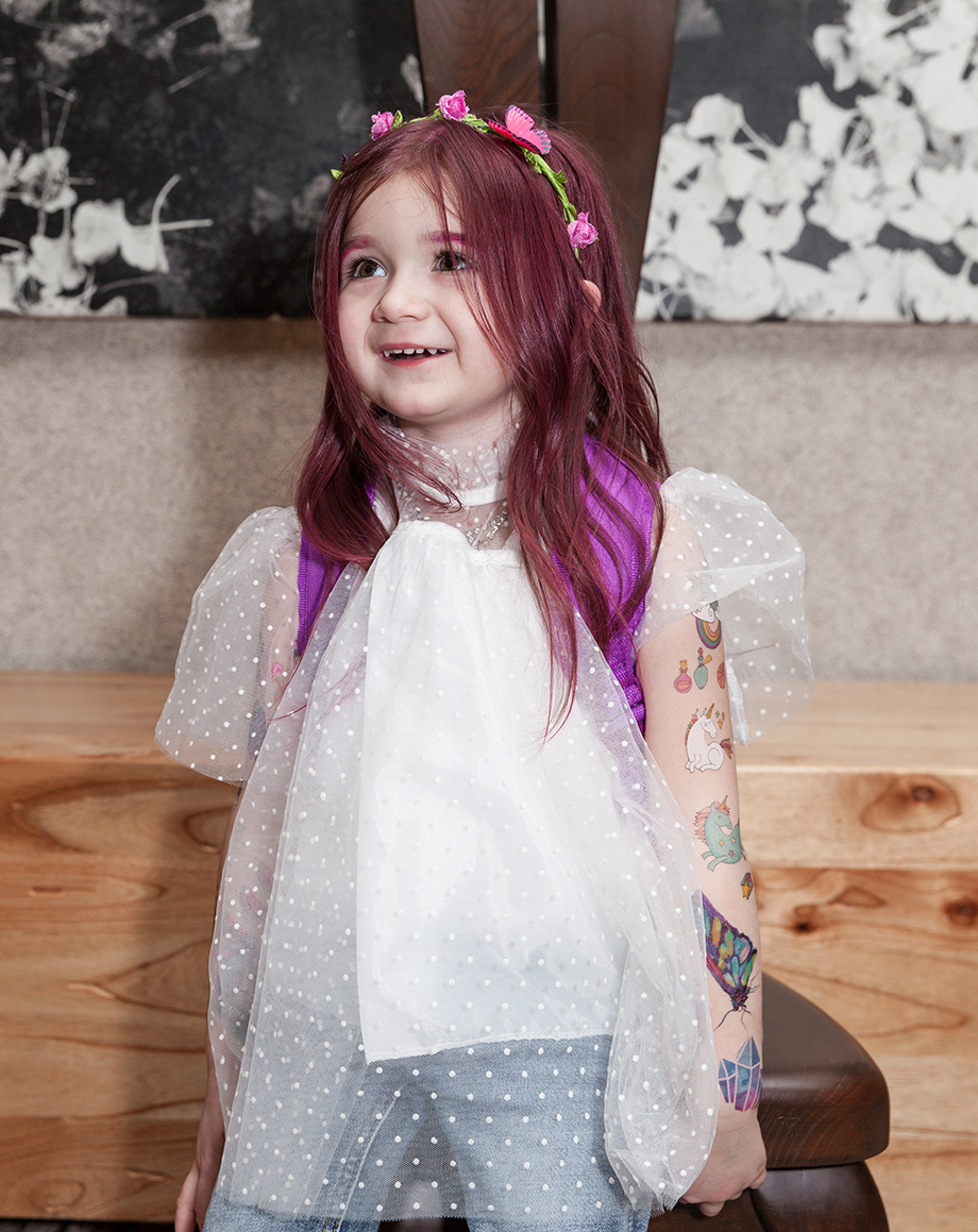 Kids summer hairstyles by Glitter and Bubbles including pink hair.