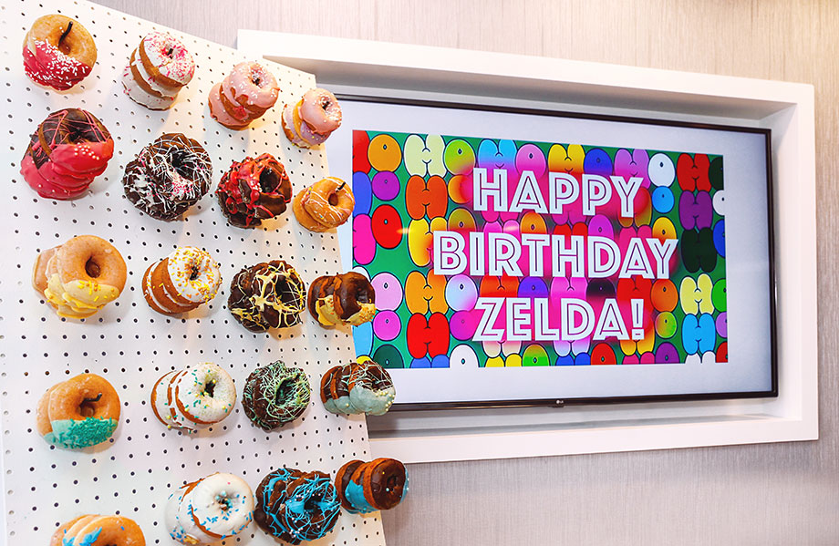 Happy Birthday Zelda donut wall.
