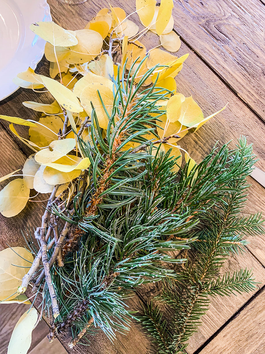Pine needles from a special Thanksgiving DIY.